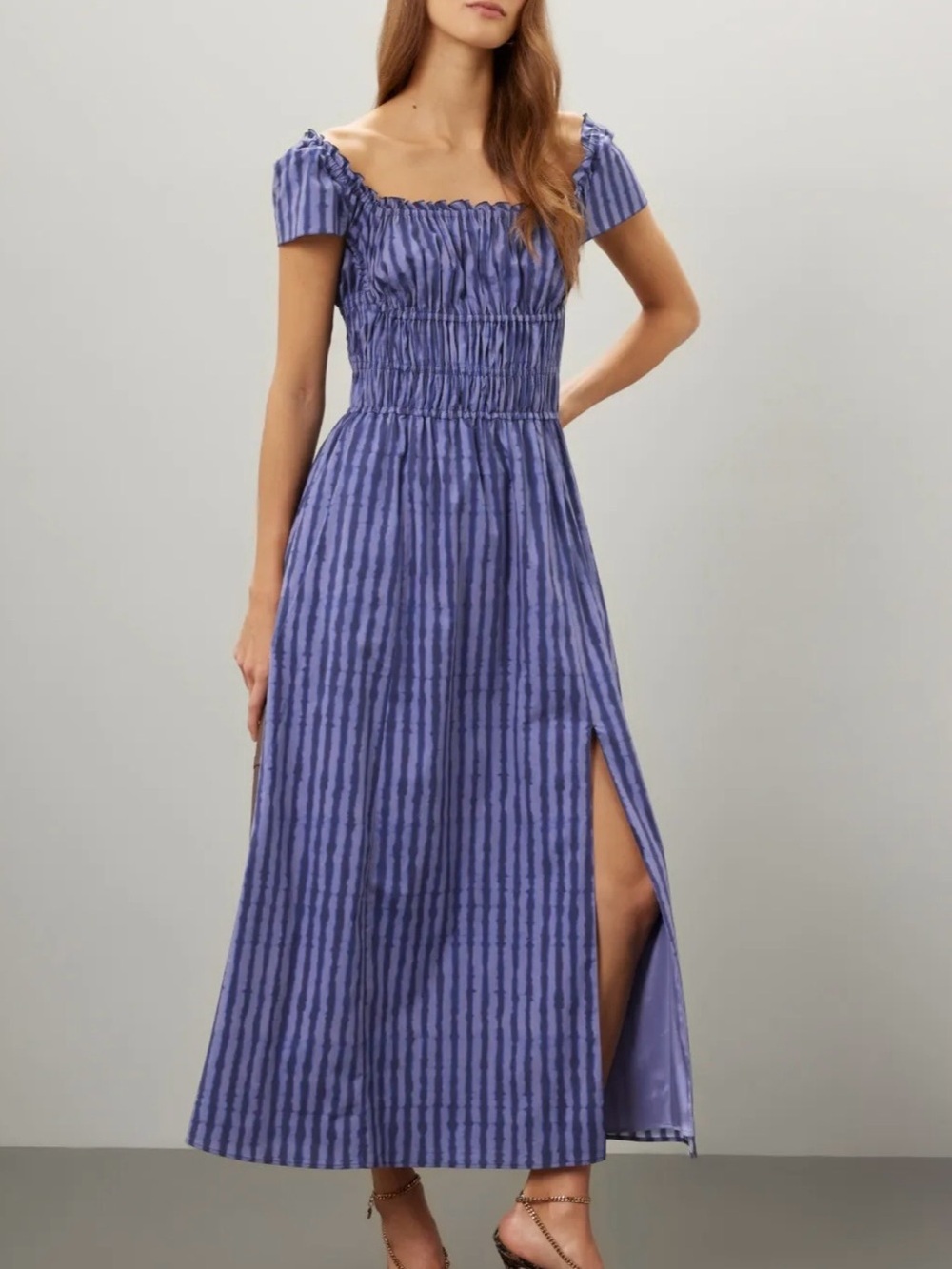 Altuzarra Lavender Striped Smocked Maxi Dress size 38